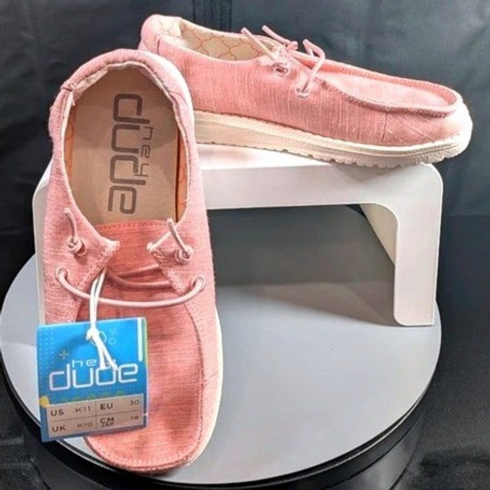 Hey Dude Wendy Youth Kids Size K11 Pink Linen Cotton Candy Slip On Loafers ~ NWT